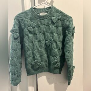 Zara Girl’s Green Sweater with Bows, size 11-12